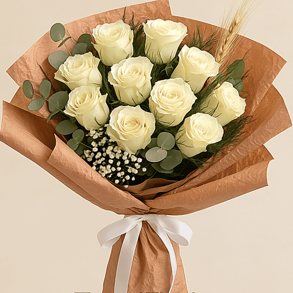  Antalya Çiçekçiler - 9 ADET  İTHAL BEYAZ GÜL ARAJMANI