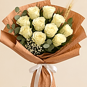  Antalya Çiçekçiler - 9 ADET  İTHAL BEYAZ GÜL ARAJMANI